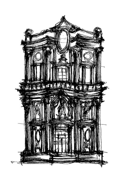 Architectural sketch of San Carlo Alle Quattro Fontane in Rome Italy Architectural sketch of San Carlo Alle Quattro Fontane in Rome Italy