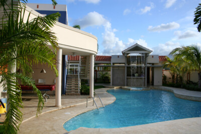 San Juan residential architecture outdoor pool with waterfall feature