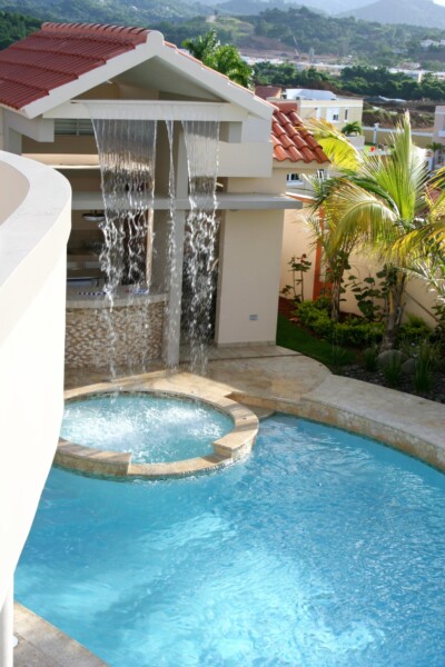 San Juan residential architecture pool with waterfall feature