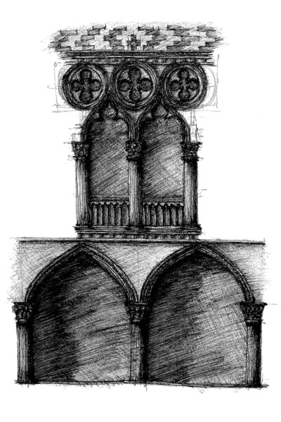 Architectural sketch of Doges' Palace in Venice Italy Architectural sketch of Doges' Palace in Venice Italy